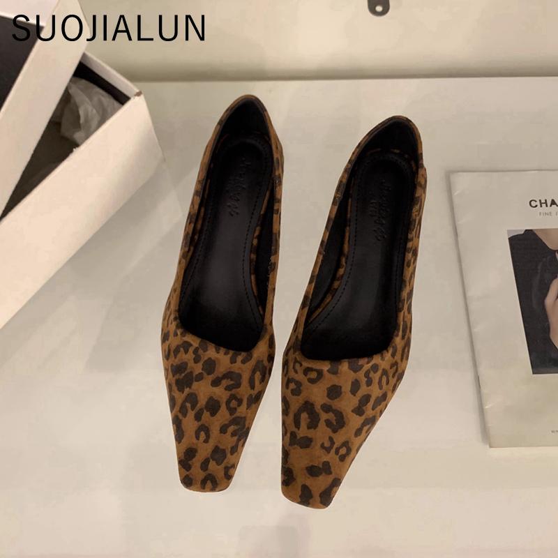 Fashion SUOJIALUN Spring New Brand Women Square Low Heel Pumps Shoes Fashion Shallow Slip On Ladies Boat Shoes Outdoor Dress Single Shoe