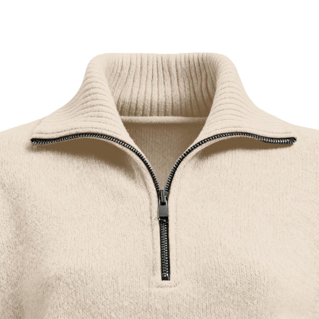 2025 Autumn/Winter High Neck Loose Solid Color Pullover Zipper Knit Sweater