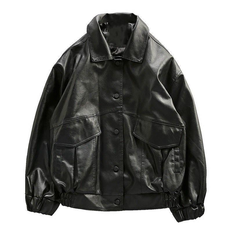 Trendy and Handsome Loose PU Leather Jacket Men's Motorcycle Suit Pilot Leather Jacket Student Spring and Autumn Jacket