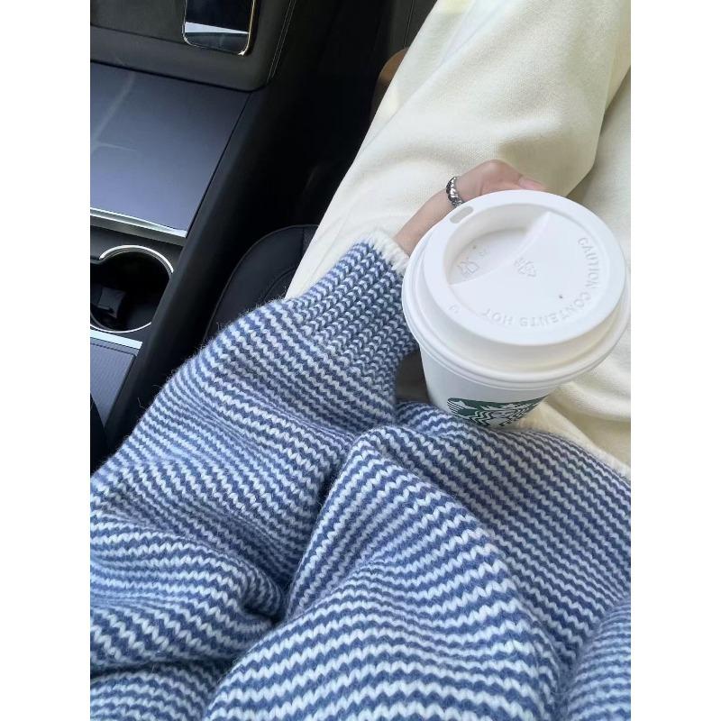 Korean Fashion Crew Neck Winter Striped Pullover Women Sweater Casual Loose Knitted Sweaters Office Ladies Long Sleeve Elegant Office Simple Clothing
