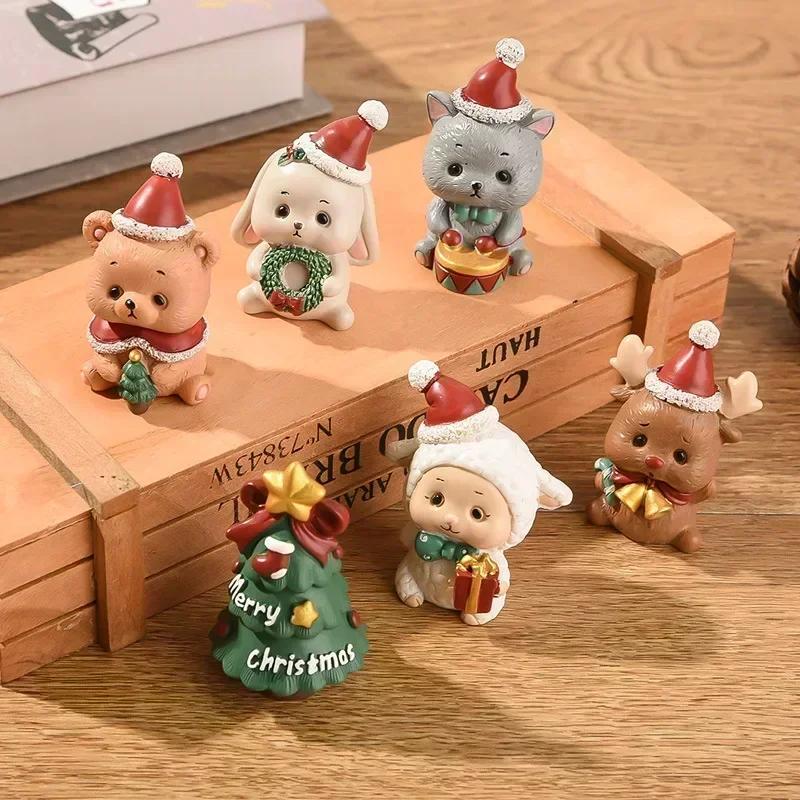 Christmas Resin Small Animal Ornaments Creative Home Decor Mini Christmas Trees & Santa Clauses Christmas Gifts