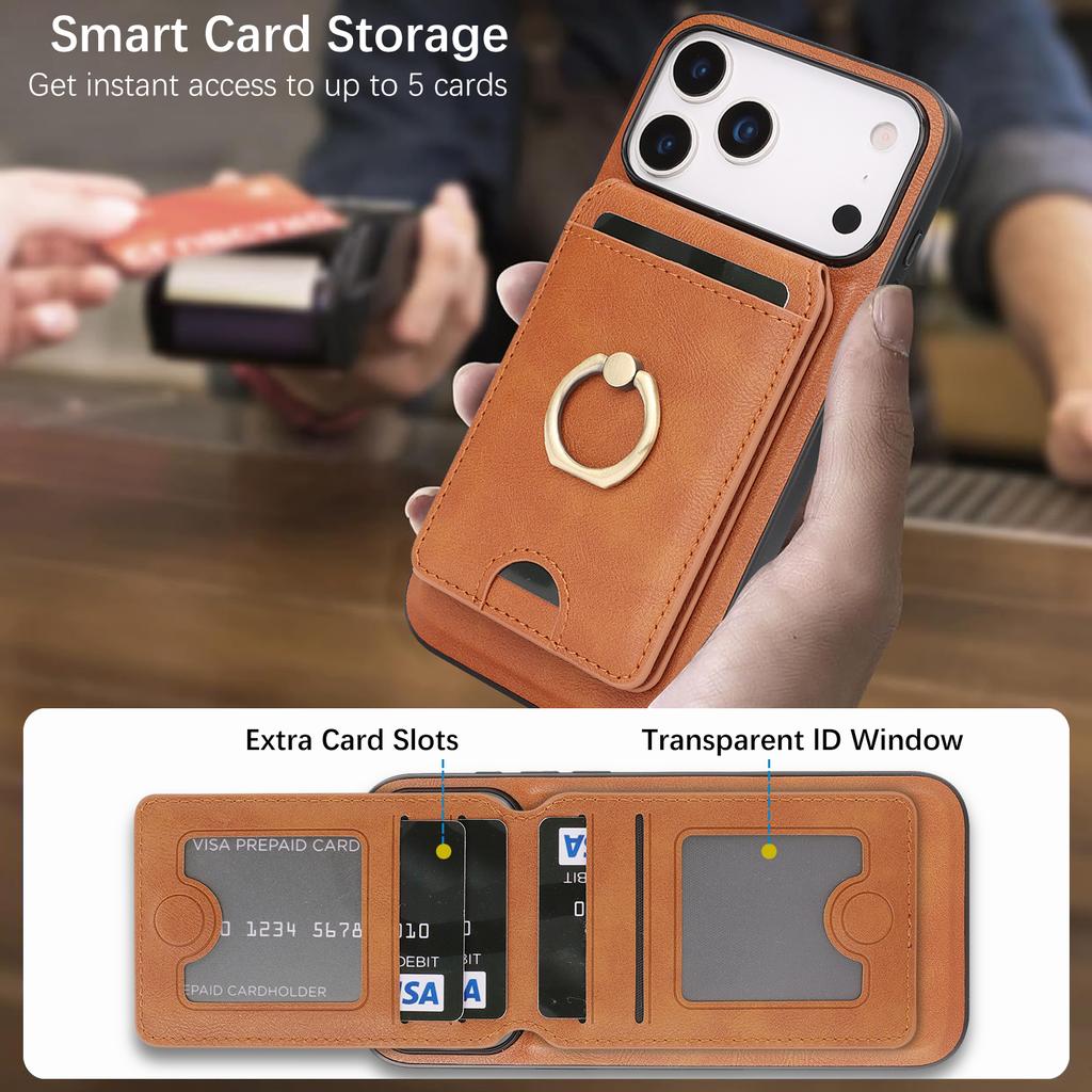 in 1 Detachable Vertical Magnetic Card Solt Ring Holder Wallet Leather Case For iPhone 17 16 Pro Max 15 Plus 14 13 12 Bag Cover
