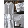 Women's Striped Stand Collar Cotton Shirt Casual Loose Long Sleeve Button-Down Blouse