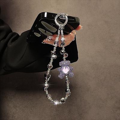 Luxus High-End Voll-Diamant Cartoon-Bär Handy-Lanyard Perlen-Kristall-Handy-Kette Tragbare Hängeketten-Tasche Schlüssel