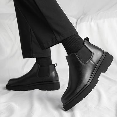 Herbst Neue Chelsea Boots für Herren Schwarze Stiefel Plateauschuhe Mode Stiefeletten Winter Plüsch Slipper Herrenschuhe Neu Botines Mujer