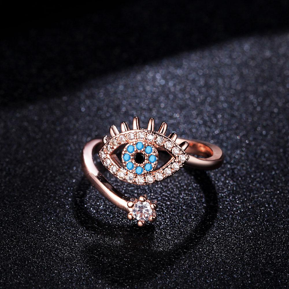 Cubic Zircon Turkey Evil Eye Ring 18k Gold Color Plated Adjustable Open Ring for Women Amulet Islamic Jewelry Gift