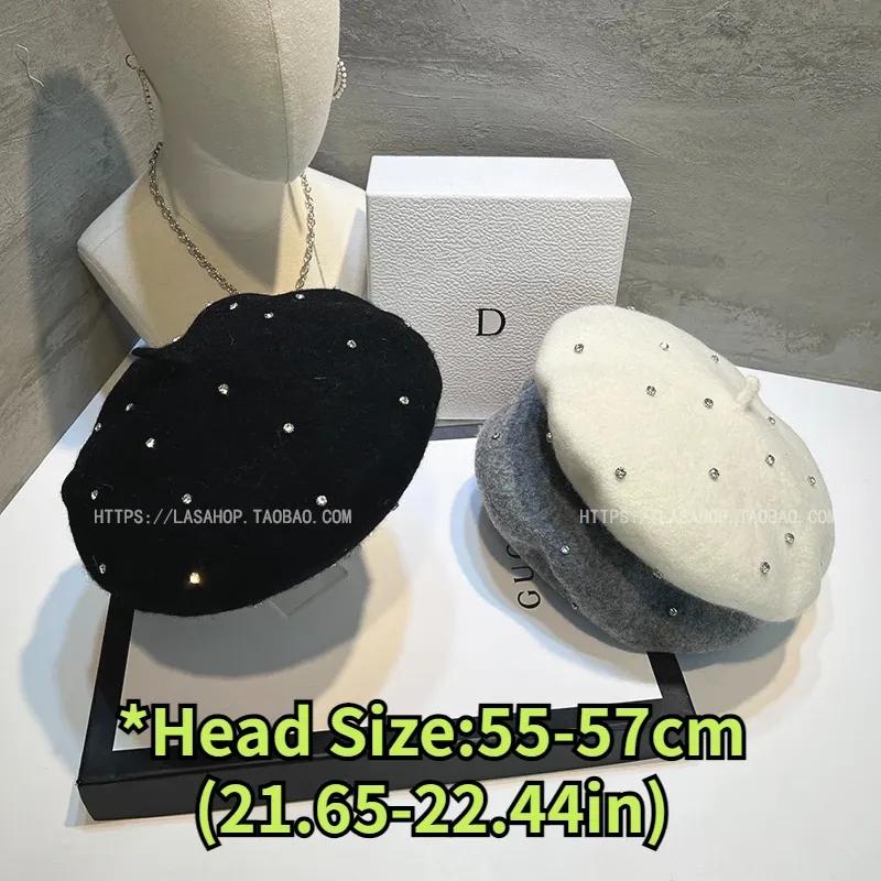 2026 Luxury Rhinestone Wool Thick Berets Artist French Korea Beret Women Painter Hat Girls Female Warm Walking Cap