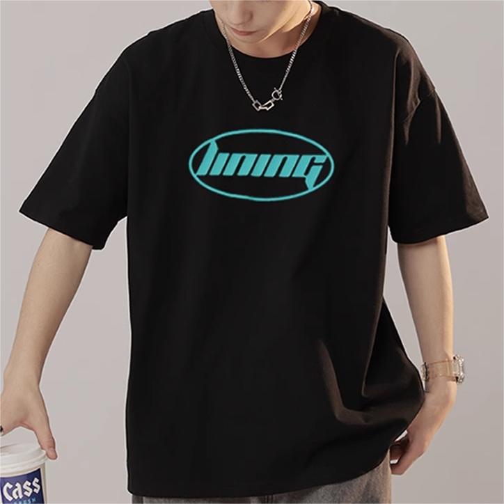 Li-Ning Round Neck Letter Print Loose Casual Short Sleeve T-Shirt Unisex Tops Black AHSSA33-2