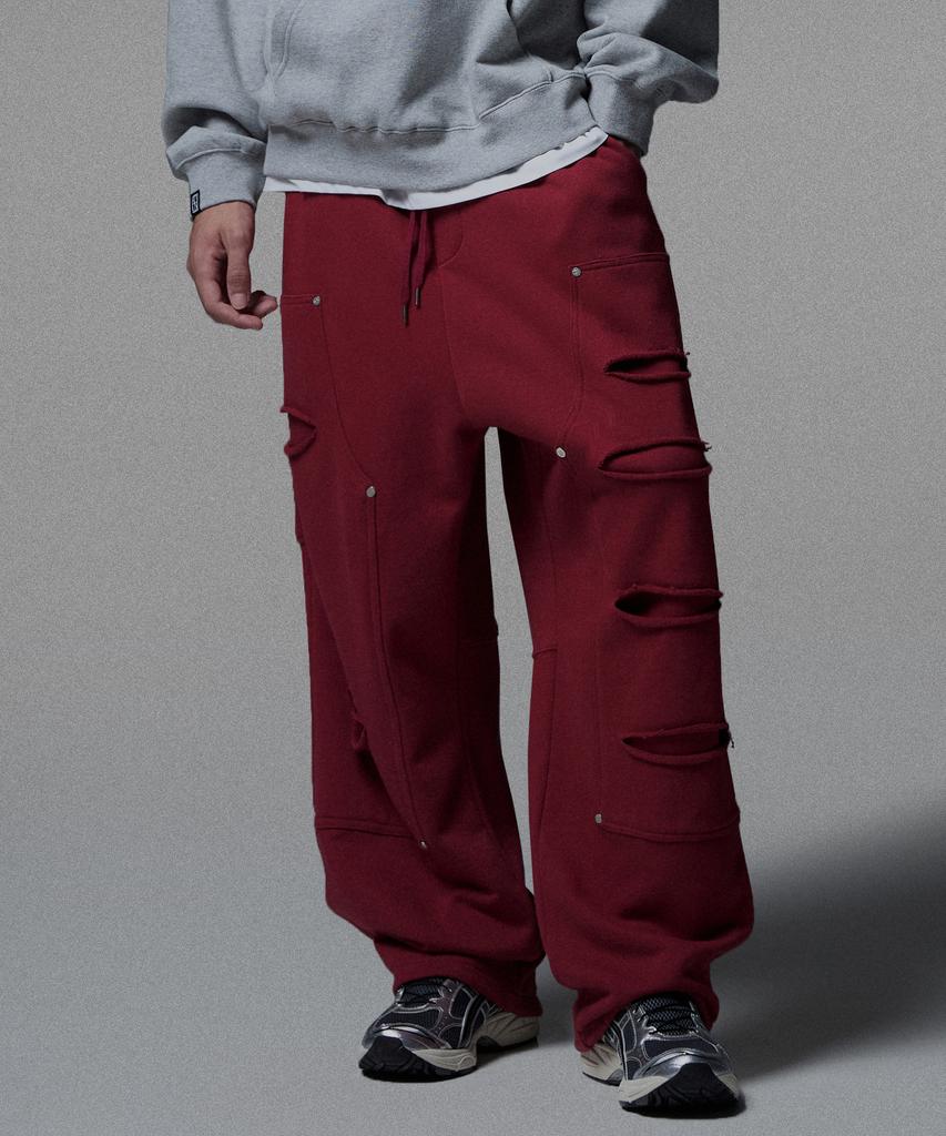 NOT4NERD Destoryed Double Knee Carpenter Sweat Pants - Red