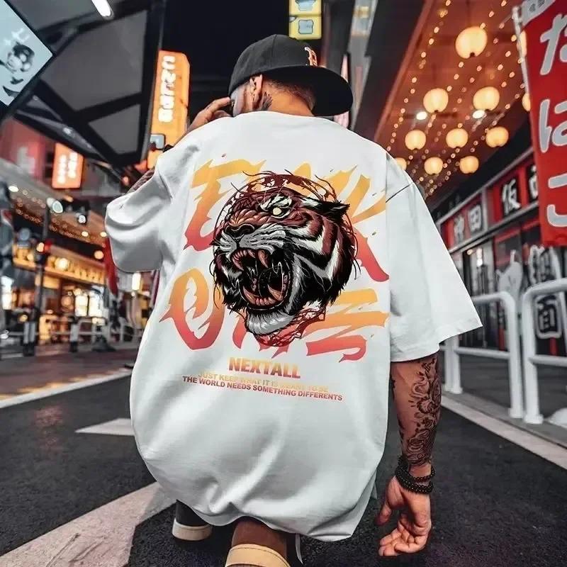 T-shirt da Uomo in Cotone a Maniche Corte Estiva Oversize Larga Traspirante Grafica Palestra Streetwear Selvaggio Y2k Harajuku Abbigliamento Goth