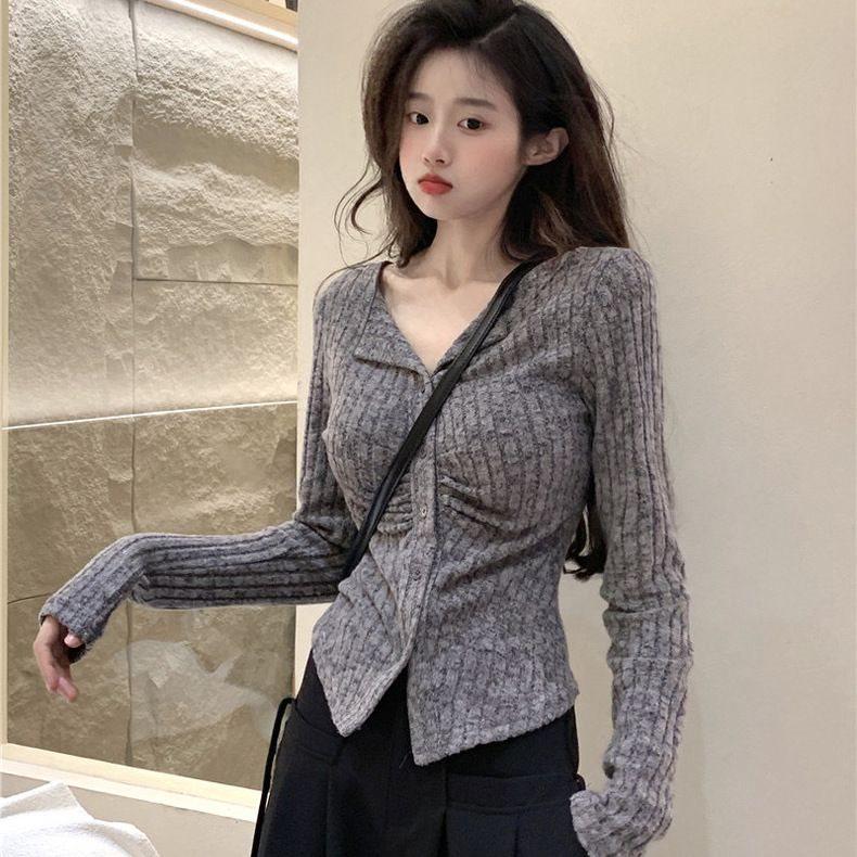 American Gentle Women's Knitted Sweater: Autumn Long-Sleeve Slimming Cardigan with Lapel Design