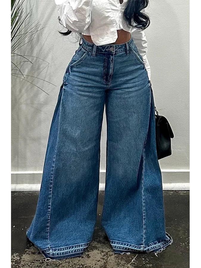 Women s American Retro Wide Leg Distressed Patchwork Jeans Extra Extra Large