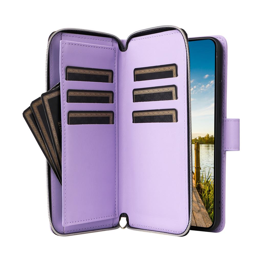 For Samsung Galaxy A17 5G/A17 4G/A26 5G Case 9 Card Slots Zipper Pocket PU Leather Phone Cover with Wrist Strap