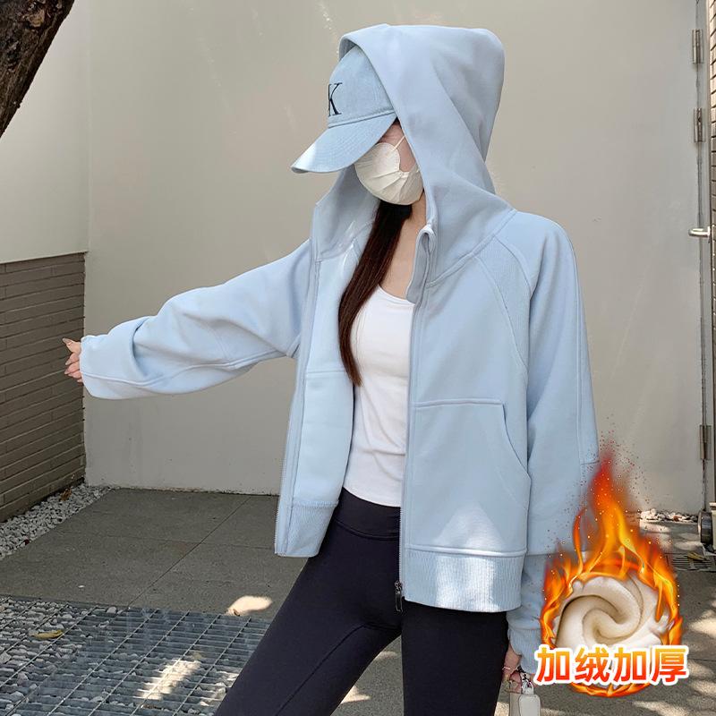 Hooded sweater jacket women's autumn and winter lazy season, casual short top