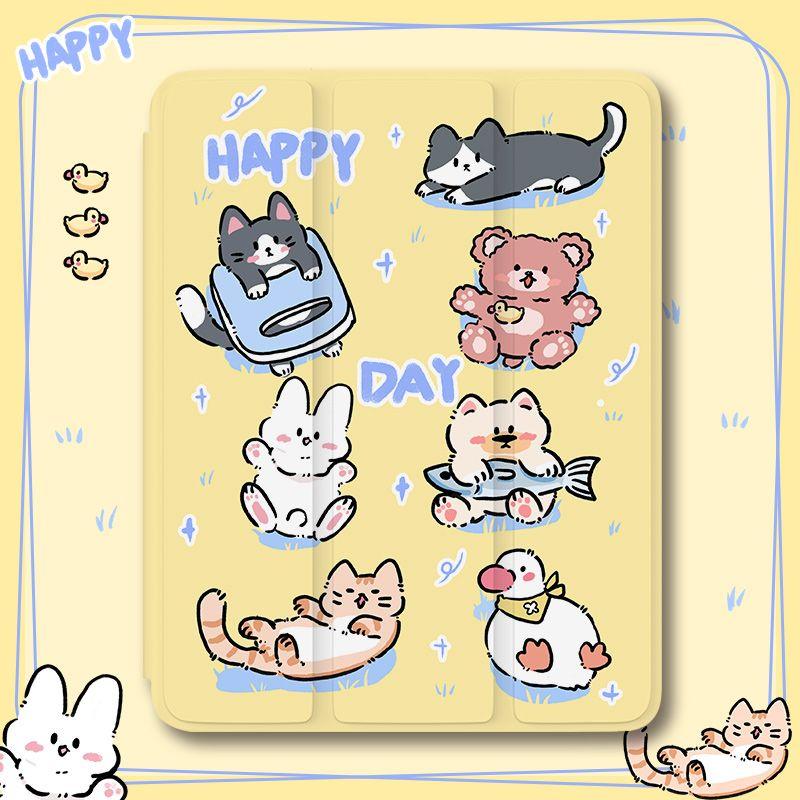 For iPad 2022 Pro 11 Case Cute Case For iPad Case With Pencil Holder Trifold Cute Animal Case 2019 2020 10.2 7/8th 2018 9.7 5/6th with Pencil Holder