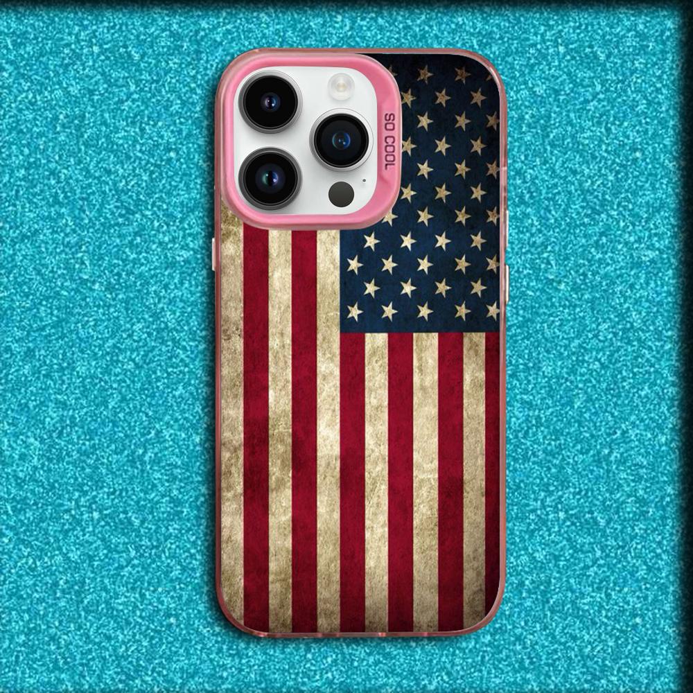 America USA Flag Phone Case For iPhone 16,15,14,13,12,11,Mini,Pro,MAX Pink Matte Silicone Cover