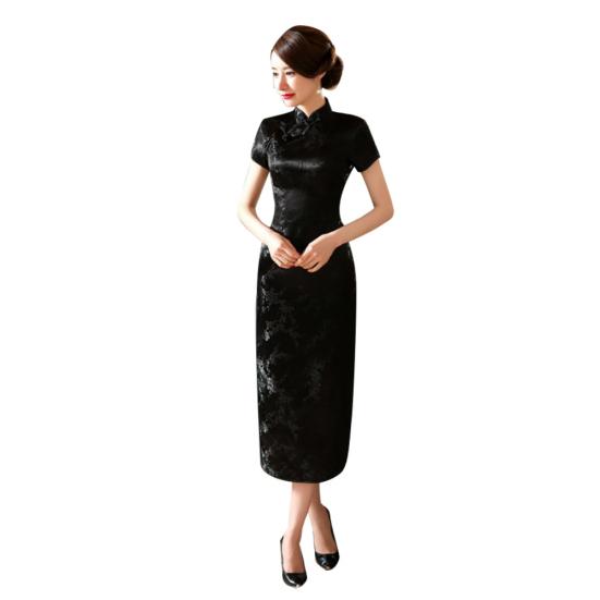Traditional Chinese Women Long Cheongsam Bridesmaid Short Sleeve Evening Dress