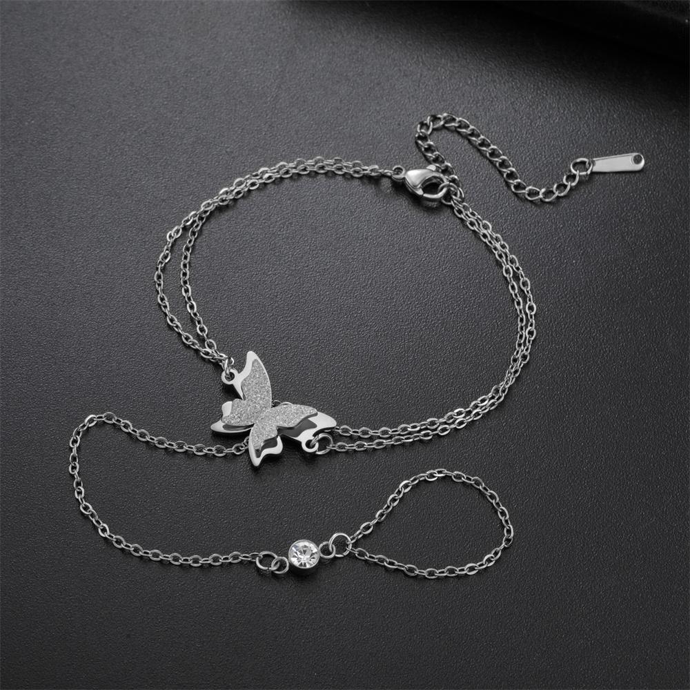 

Butterfly Hand Chain Bracelet Ring for Women Stainless Steel Double Layer Bracelet with Cubic Zirconia Dainty Boho Jewelry Gifts