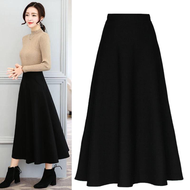 Pocket New Korean Skirt Mid-length Long Skirt Elastic Waist Half-length Skirt High Waist Big Swing Skirt Women