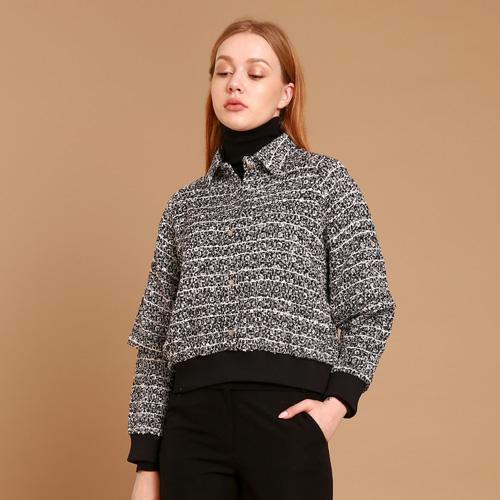 Bunderghost Tweed Cape Sleeve Crop Sweatshirt (Black) Grey/Free