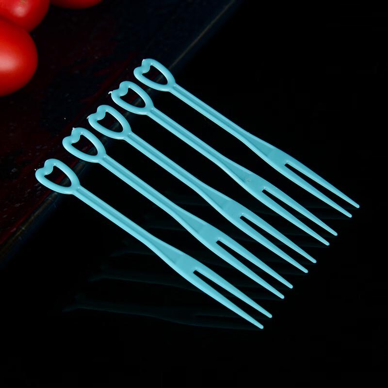 Disposable Heart-Shaped Blue Plastic Fruit Forks