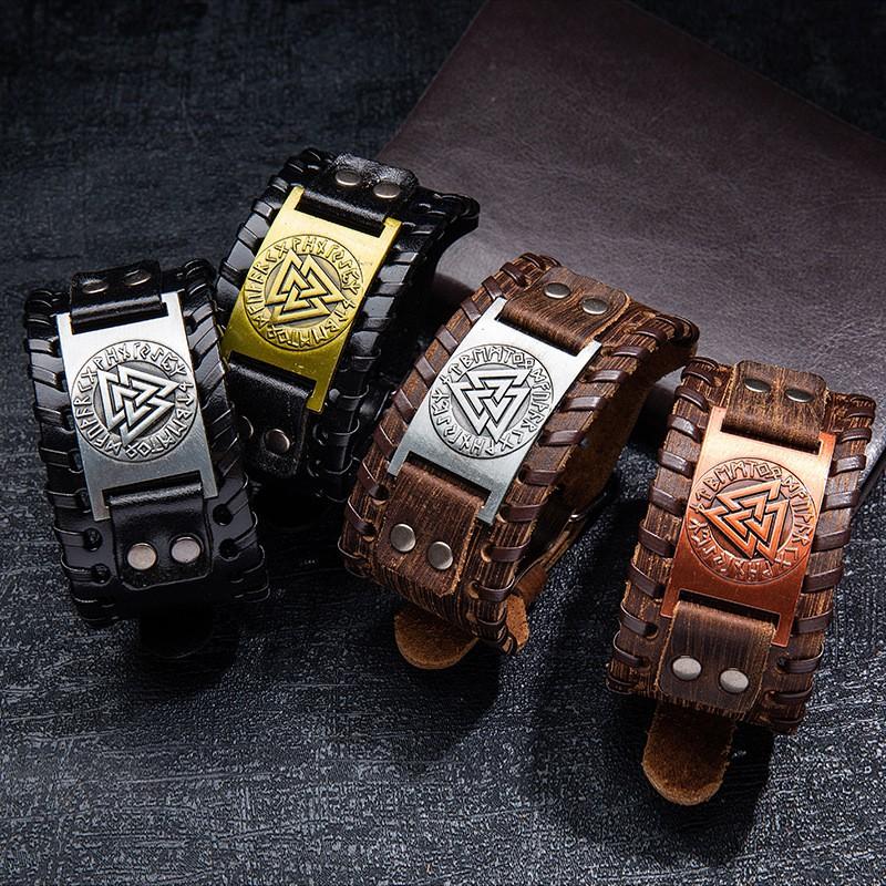 Nordic Viking Totem Leather Bracelet Men Women Adjustable Cuff Bangle With Odin Symbol Retro Style