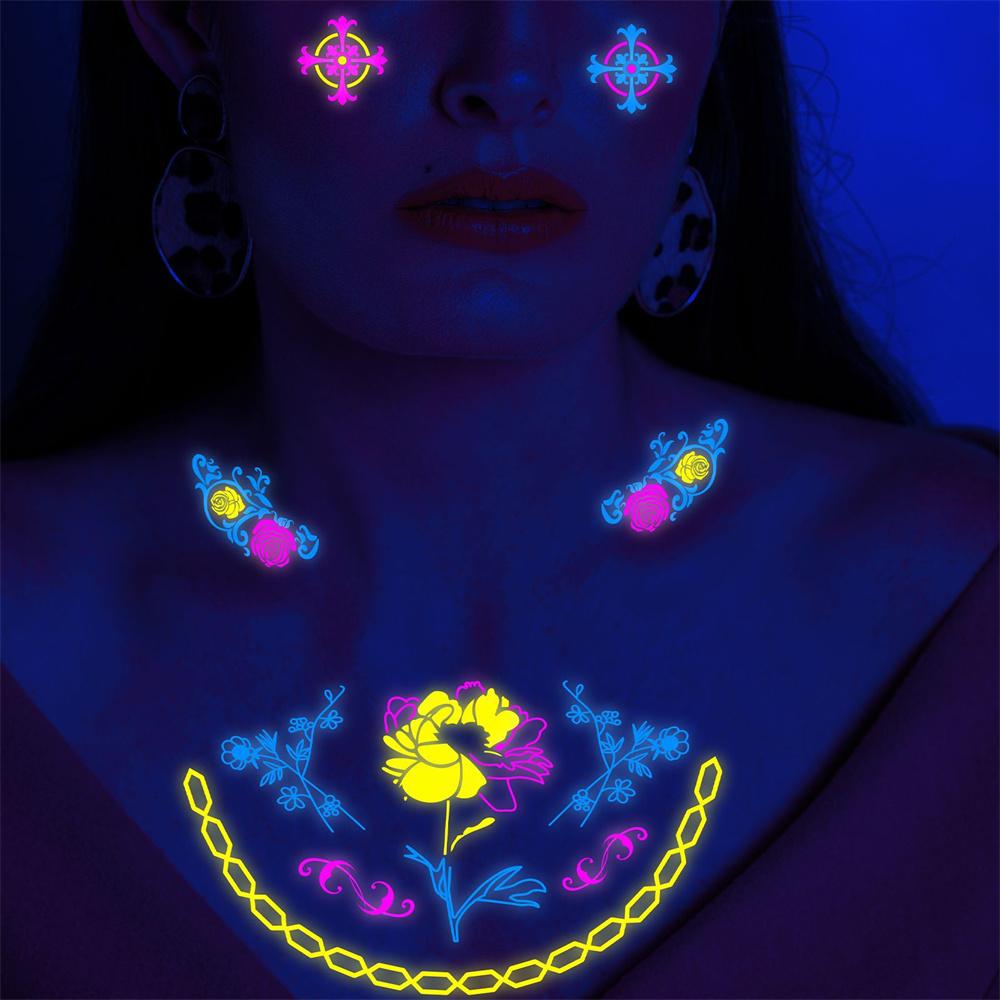 Halloween Fluorescent Stickers Funny Arm Ghost Face Waterproof Tattoo Stickers Women Men Party Supplies Masquerade Cosplay Props