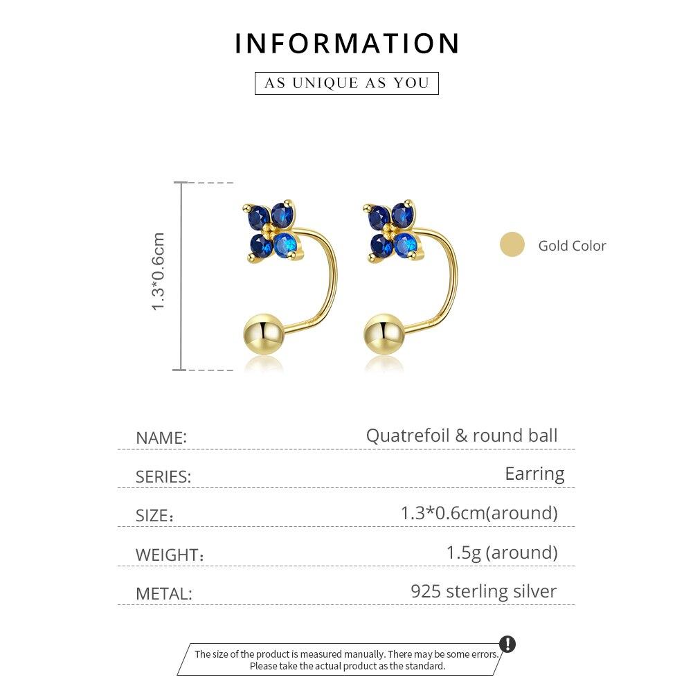Bamoer Authentic Lucky Blue Crystal Earring Studs Four Leaf Clover Hoop Earrings for Women Engagement Jewelry