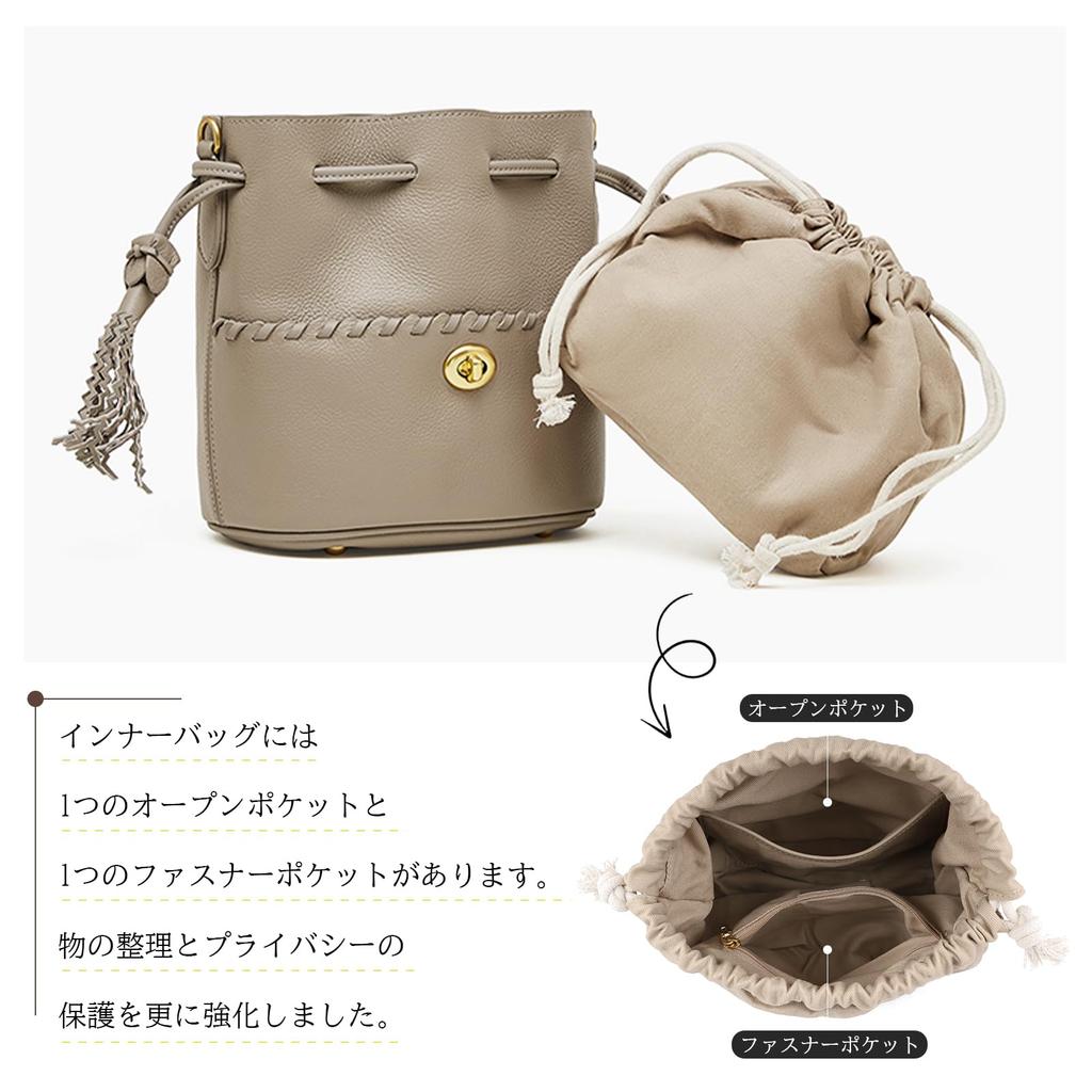 MFFOR Women's 2-Way Genuine Leather Shoulder Bag with Inner Bag, Bucket-Shaped Design, Two Straps, and Studs at the Bottom. Large Capacity, Small,