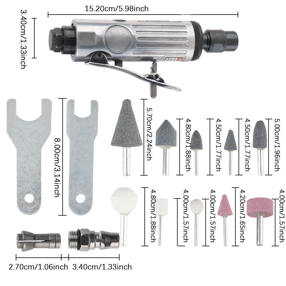 Air Die Grinder 16Pcs Air Grinder Mill Engraving Tool Grinding Polishing Machine Kit 1/8" Auto Accessories 1/4" Pneumatic Die Grinder