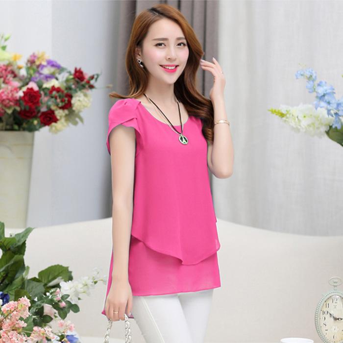 

Large size women s clothing fat MM medium and long loose and thin chiffon shirt short-sleeved top fashionable and versatile M чорний