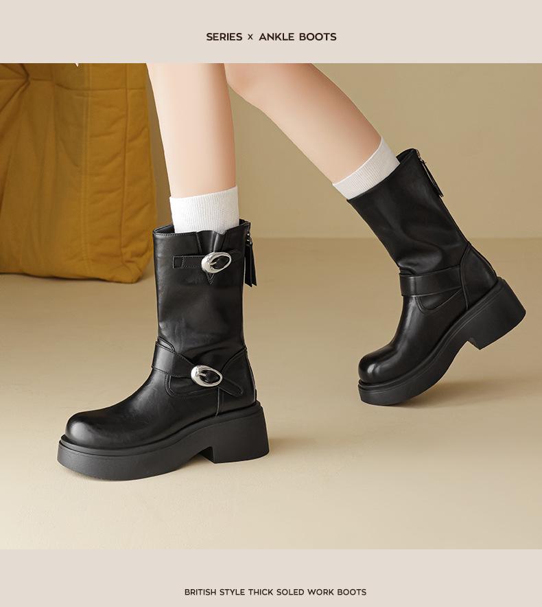 Augusden Women's Retro British-Style Chunky Heel Martin Boots - 2025 Mid-Calf Fashion