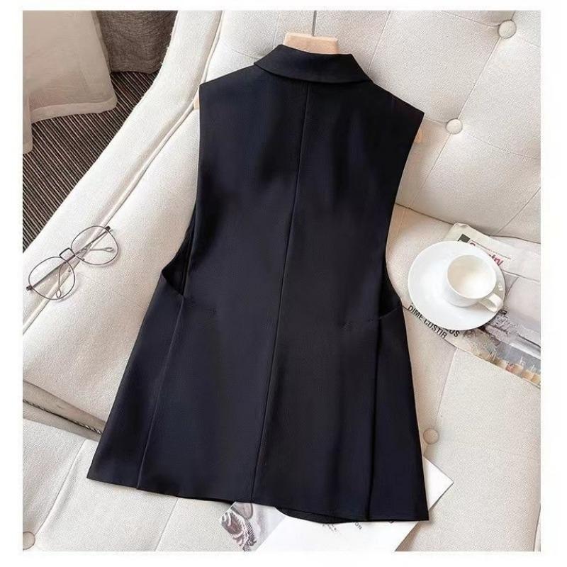 Moda Damska Czarna Kamizelka Wiosna Jesień Bez Rękawów Kamizelka Slim Fit Casual Odzież Wierzchnia Top w Stylu Koreańskim