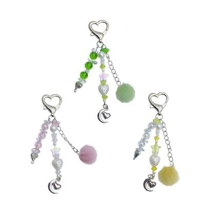 Multifunktionaler Macaron-Ton Mond Stabiler Woll-Schlüsselanhänger mit Perlenanhänger für jugendliche Styles und alltäglichen Charme