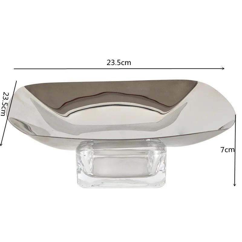 Luxury Metal Crystal Dessert Plate, High Footed Stainless Steel Plate, Fruit Plate, Decorative Ornaments, Restaurant Utensils