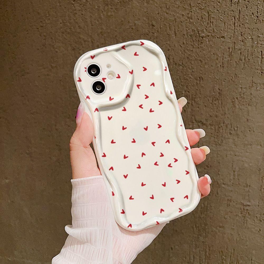 Red Love Heart Phone Case for Apple 12-16 Pro Max, Cream Shell, Cross-Border European and American Design