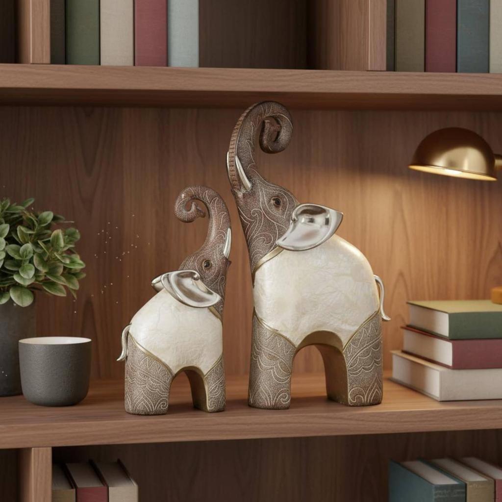 Statues d'Éléphants en Résine Figurines Peintes à la Main Style Luxe Léger Design Rétro Sculptures de Table