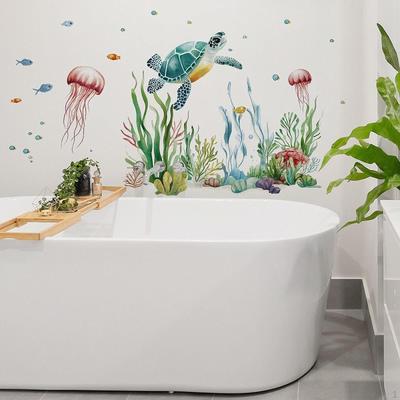 2Pcs Sea World Wandaufkleber unter der Landschaft Home Decor wasserdichte Meerestier
