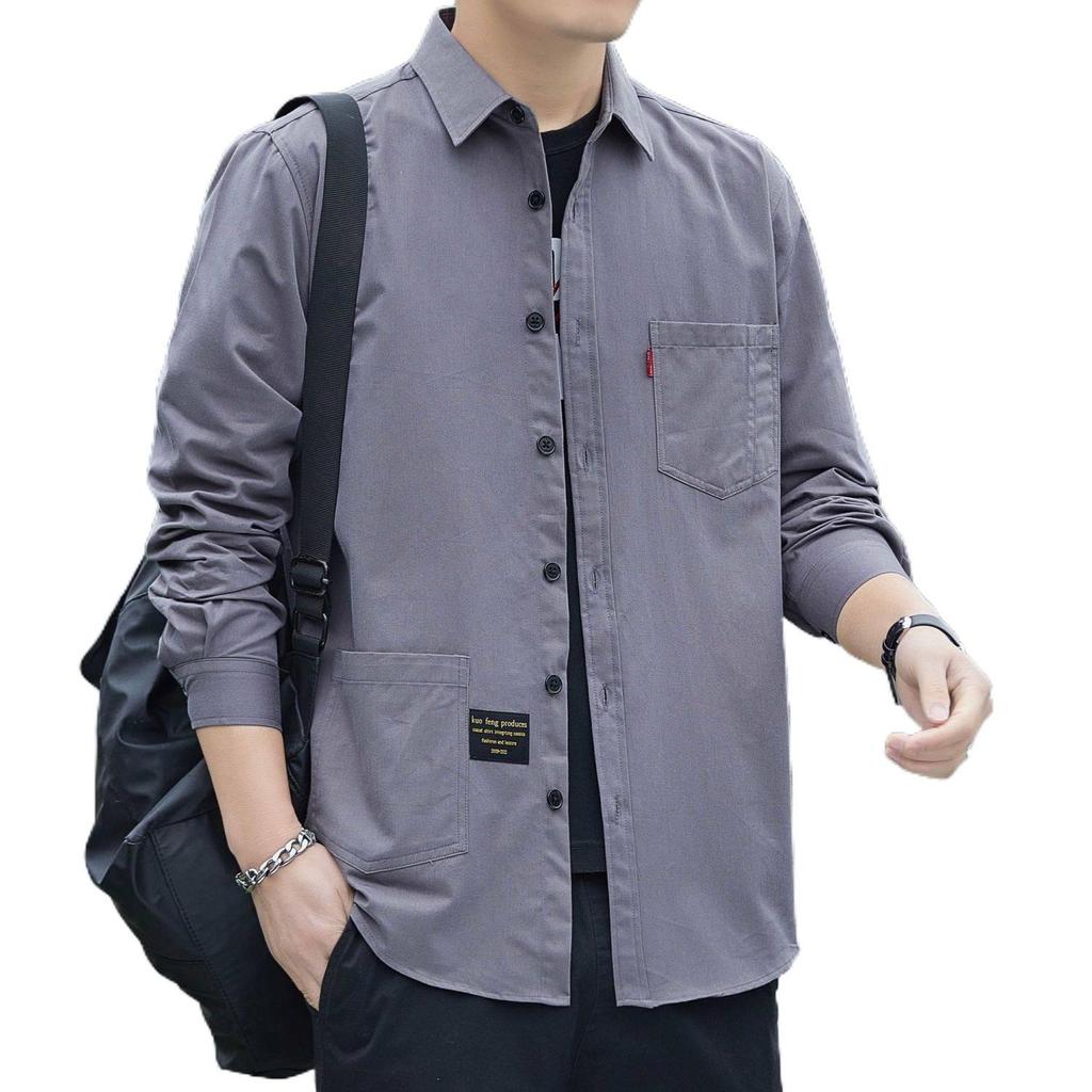 Men's Loose-Fit Non-Iron Cotton Shirt - Long Sleeve Casual Workwear for Spring & Autumn