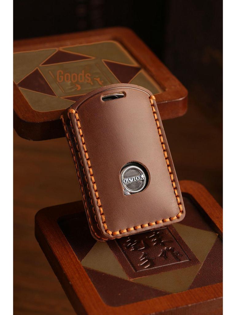 Volvo Key Cover - Crazy Horse Genuine Leather, First Layer Cowhide Shell, Special Car Key Bag with Buckle