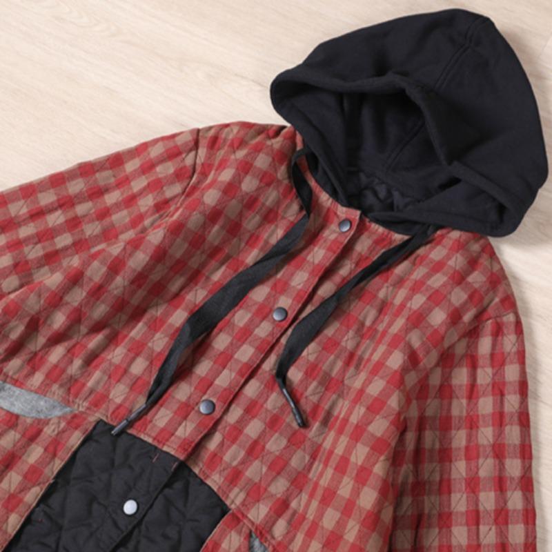 2024 Winter Fashion Padded Coats Chinese Womens Loose Hooded Warm Plaid Jackets Ladies Casual Vintage Luxury Outerwear