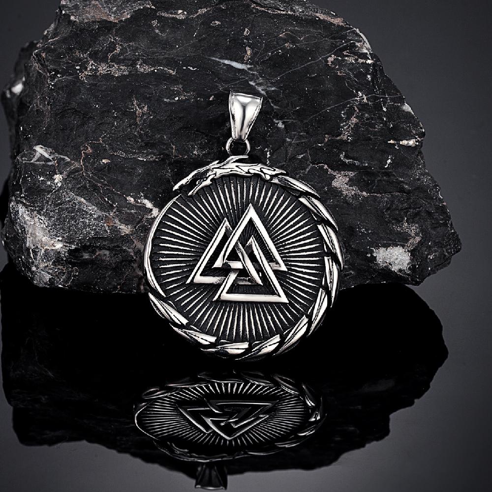 Antique Black Ouroboros Viking Dragon Necklace Men Stainless Steel Compass Norse Rune Trinity Vegvisir Pendant Icelandic Jewelry