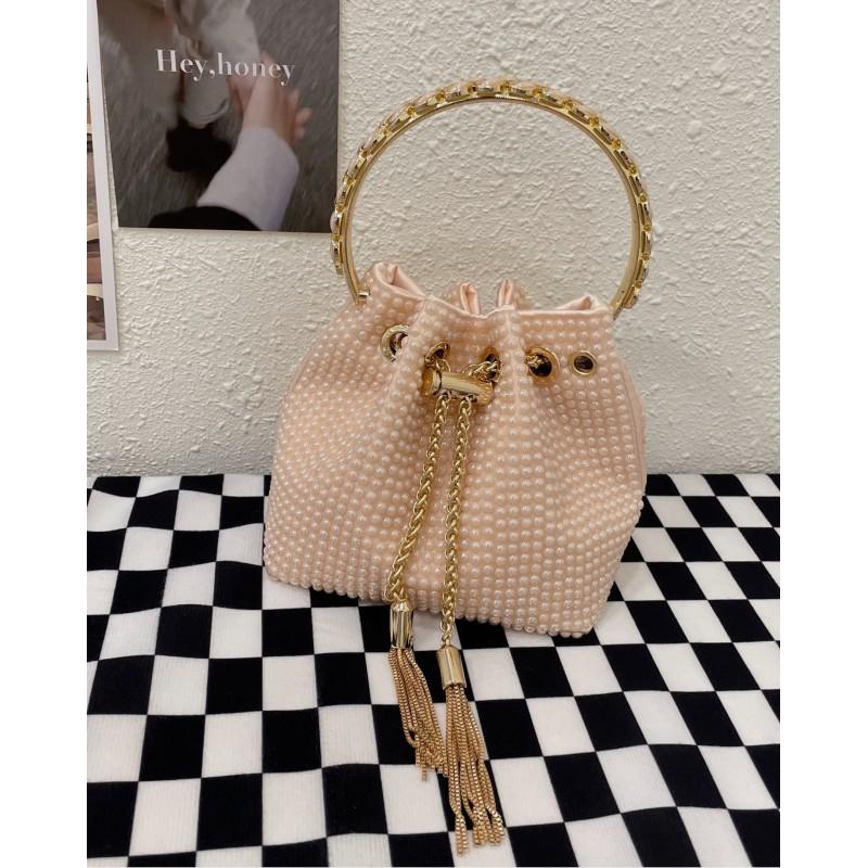 Sparkling Rhinestone Bucket Bag Women PU Leather Small Square Handbag Vintage Style Fashion Accessory