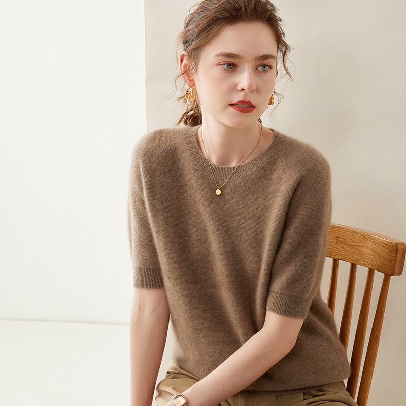 2025 Women's Early Autumn Cashmere Knit Short Sleeve Pullover - Versatile, Stylish Solid Color Sweater