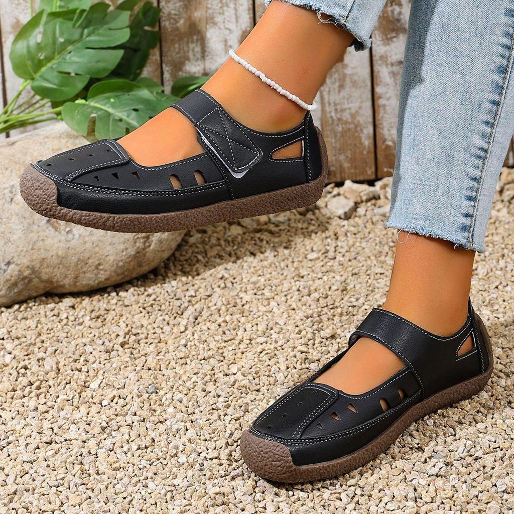 Sandali Estivi Artigianali Vintage Traforati per Donna, Scarpe Morbide da Mamma, Scarpe Casual da Donna con Velcro