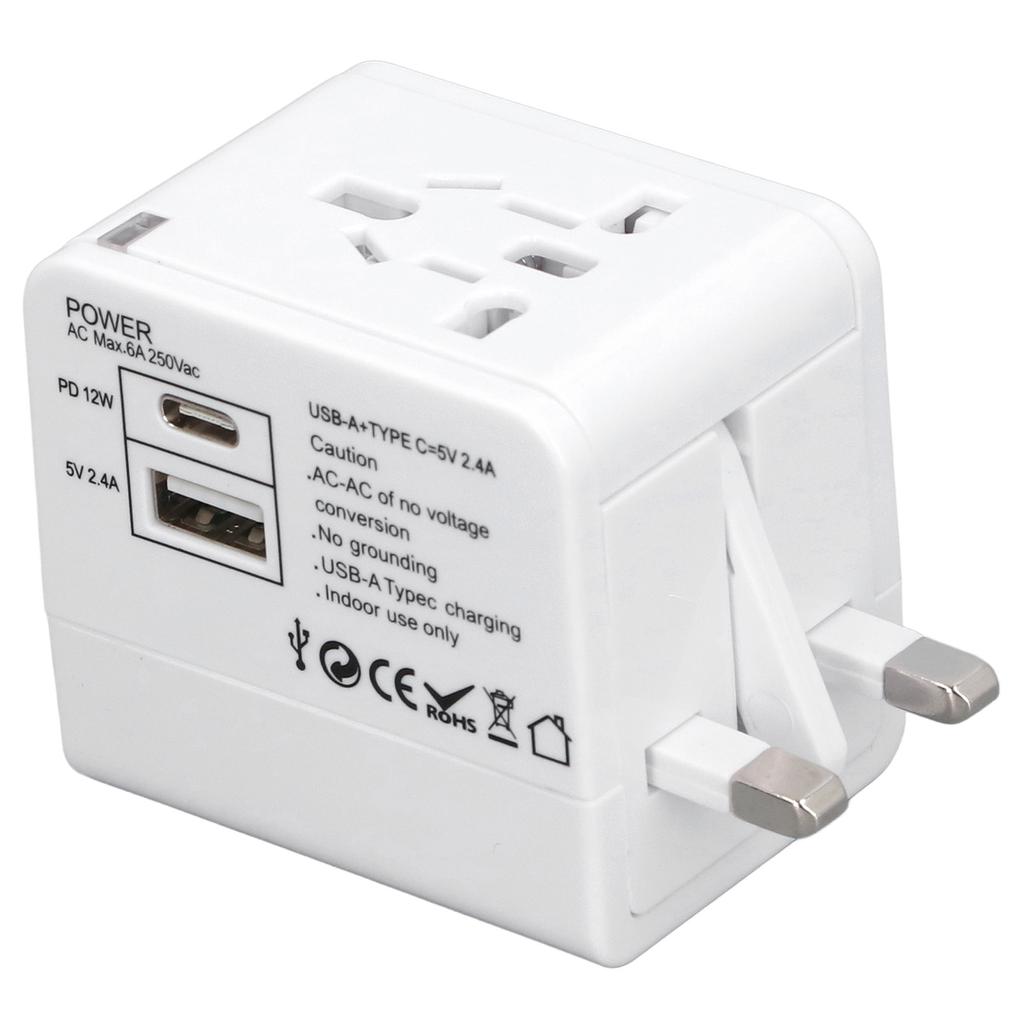 Universal Travel Power Adapter with USB A USB C Ports Safety Power Converter for Cell Phone Laptop