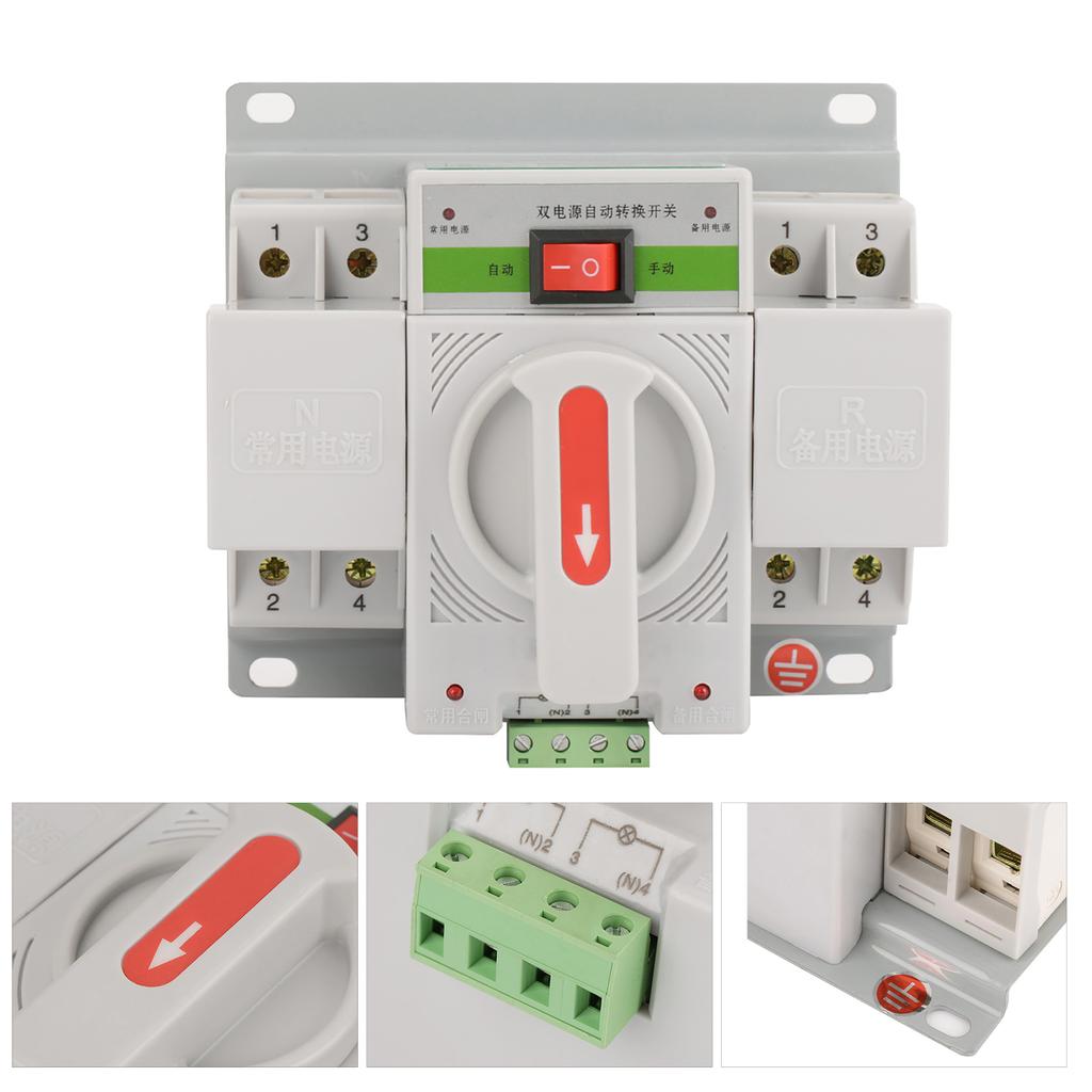 1pc Automatic Transfer Switch 220V 63A 2P Mini Dual Power Automatic Transfer Switch Circuit Breaker