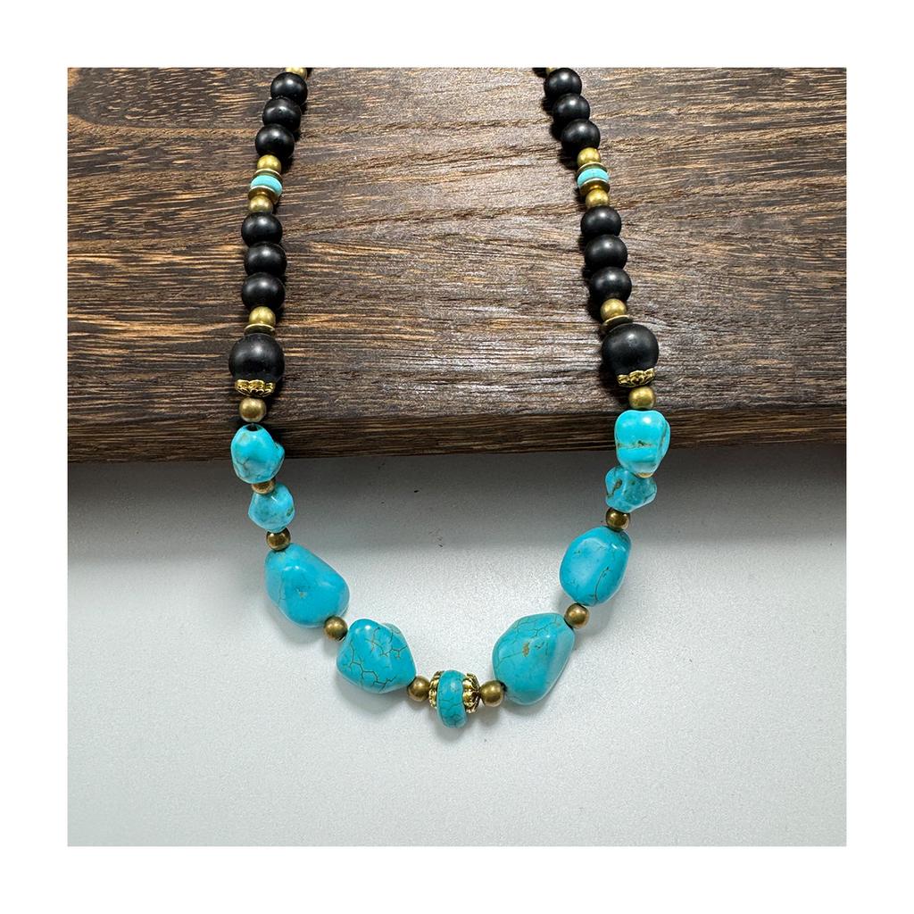 Men'S Turquoise Volcanic Stone Necklace New Bohemian Ethnic Style Unique Niche Hip-Hop Necklace