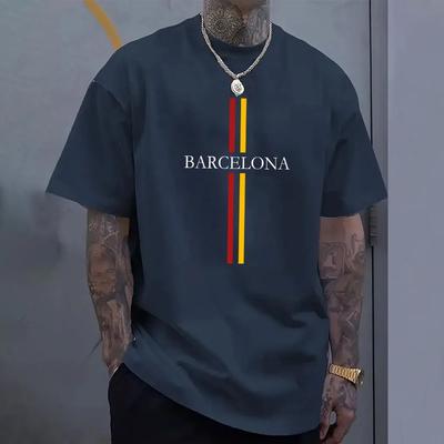 Barcelona Mens Cotton Tshirt Spring Summer Daily Casual Fashion Oneck Short Sleeve Top Male Home Outdoor Comfort Soft Tees