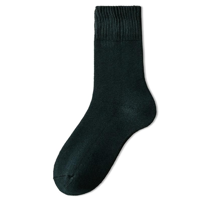 Thickened Loop Men's Mid-calf Socks, Warm Towels, Autumn and Winter Socks with Fleece, Black Business Long Socks